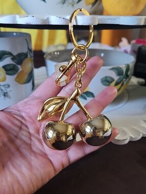 Gold Cherry Keychain Charm